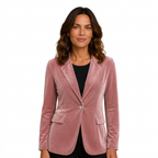 Pink velvet blazer on white background