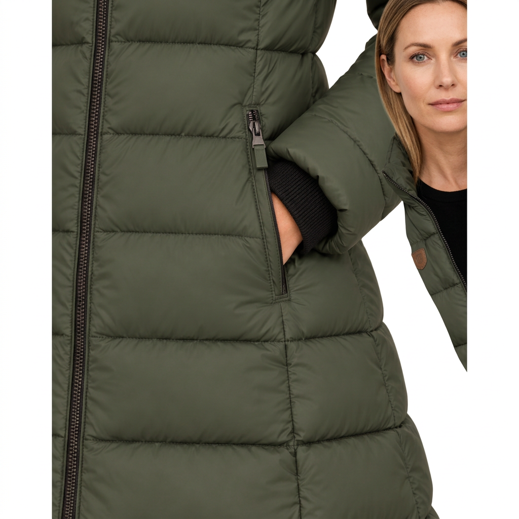 Women's Mid Length Puffer Jacket with Detachable Hood