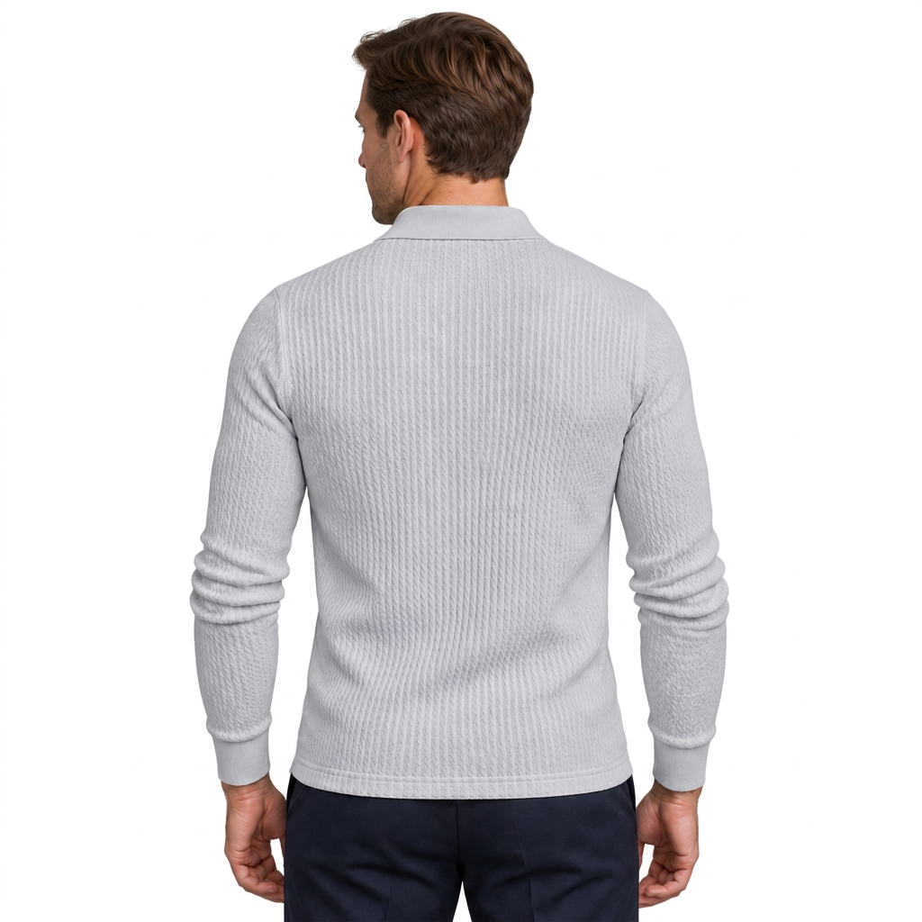 Men's Ribbed Long-Sleeve Polo Sweater – Slim Fit