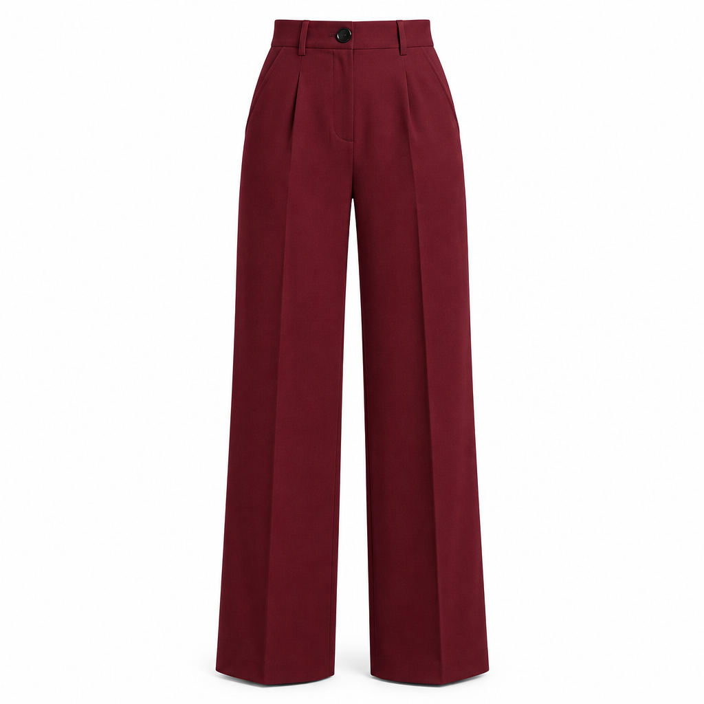 Wine red tailored wide-leg trousers