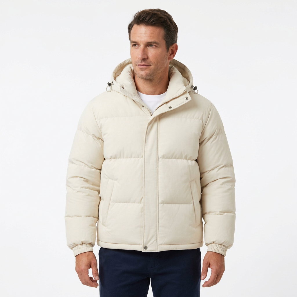 Men’s Winter Hooded Puffer Jacket – Padded Quilted Coat with Storm Flap
