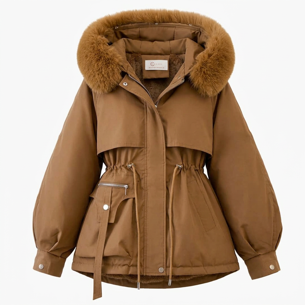 Women's Parka with Hood and Adjustable Waist