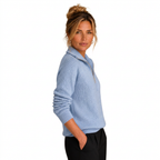 Women's Cashmere-Look Half-Zip Knitted Pullover Sweater with Long Sleeves