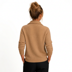 Women's Cashmere-Look Half-Zip Knitted Pullover Sweater with Long Sleeves