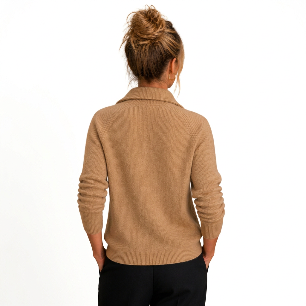 Women's Cashmere-Look Half-Zip Knitted Pullover Sweater with Long Sleeves