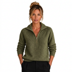Women's Cashmere-Look Half-Zip Knitted Pullover Sweater with Long Sleeves