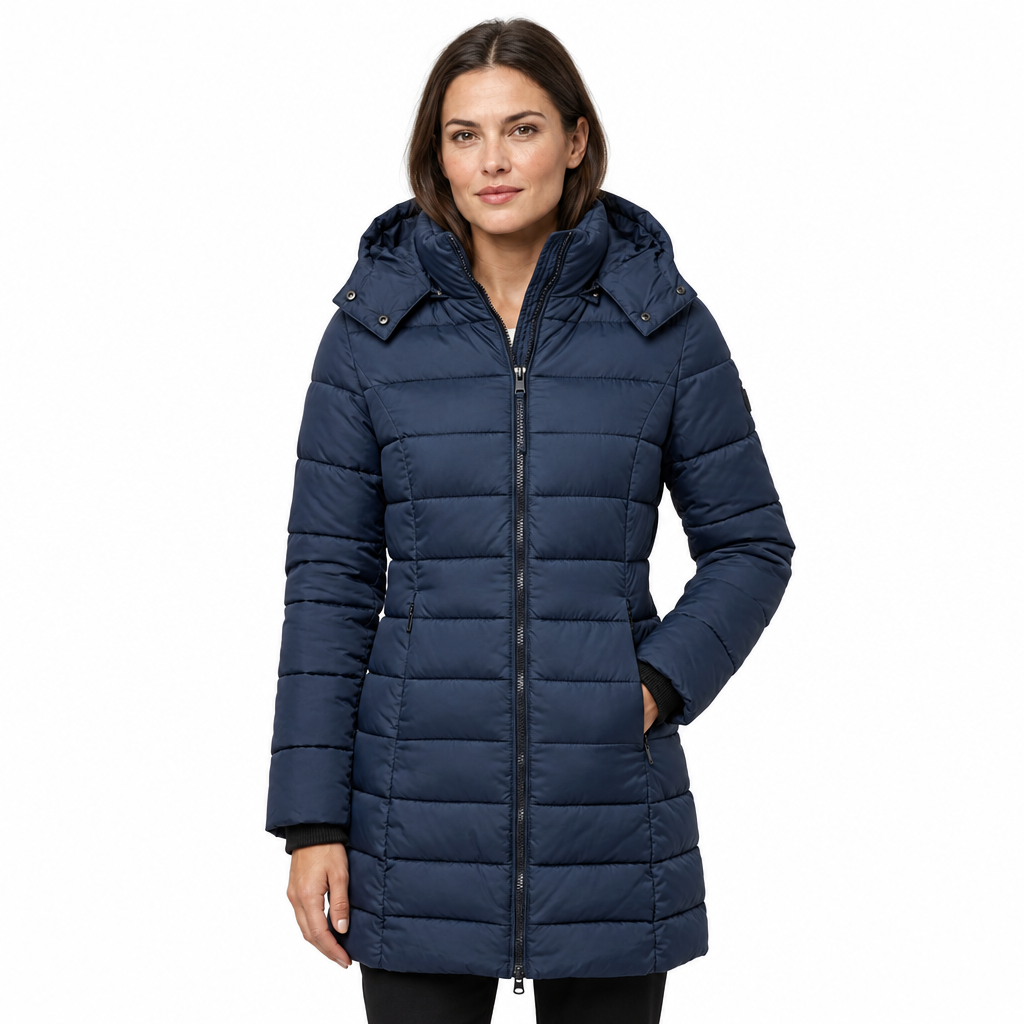 Womens Slim Quilted Hooded Winter Puffer Coat for Insulated Warmth