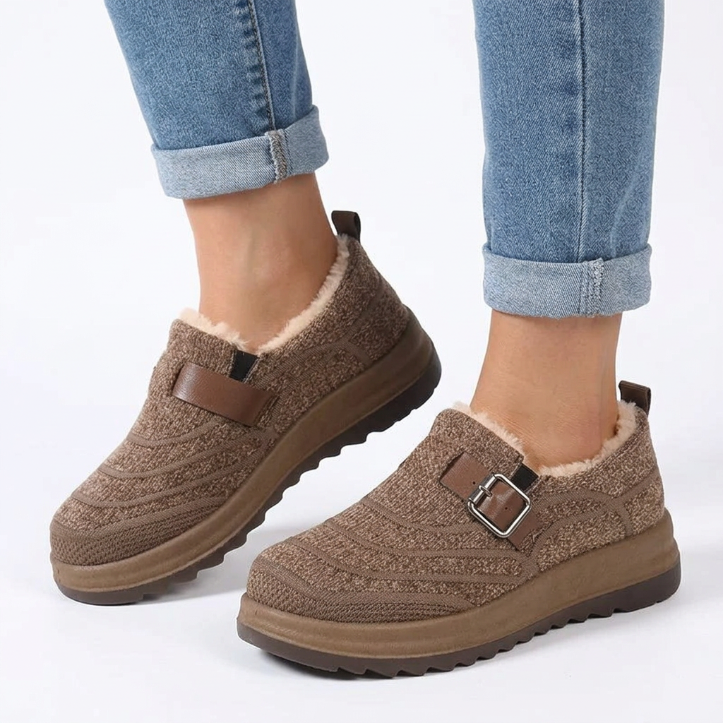 Women's Orthopaedic Slip On Winter Shoe with Decorative Buckle Strap