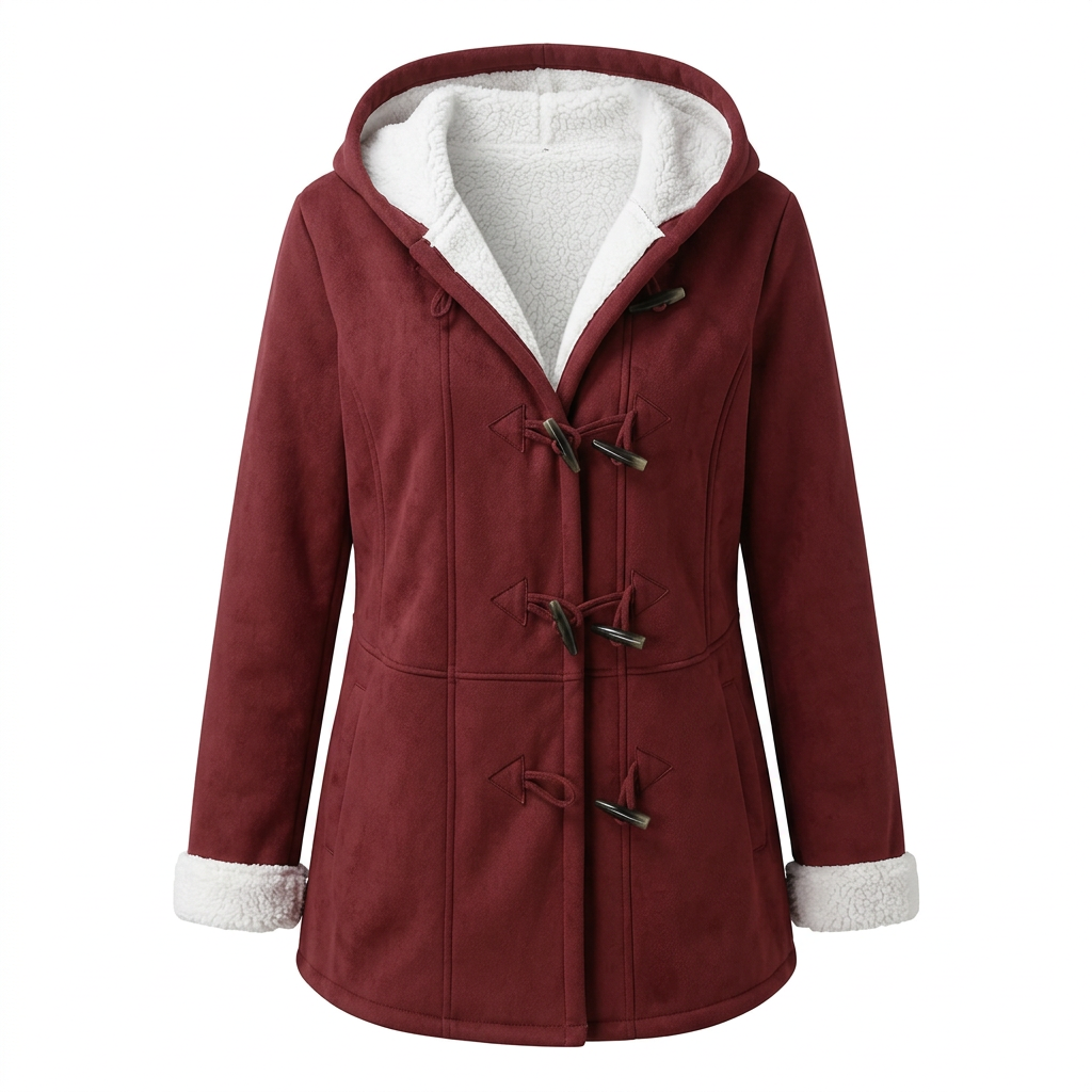 Women's Sherpa Lined Hooded Jacket with Toggle Closure for Warmth