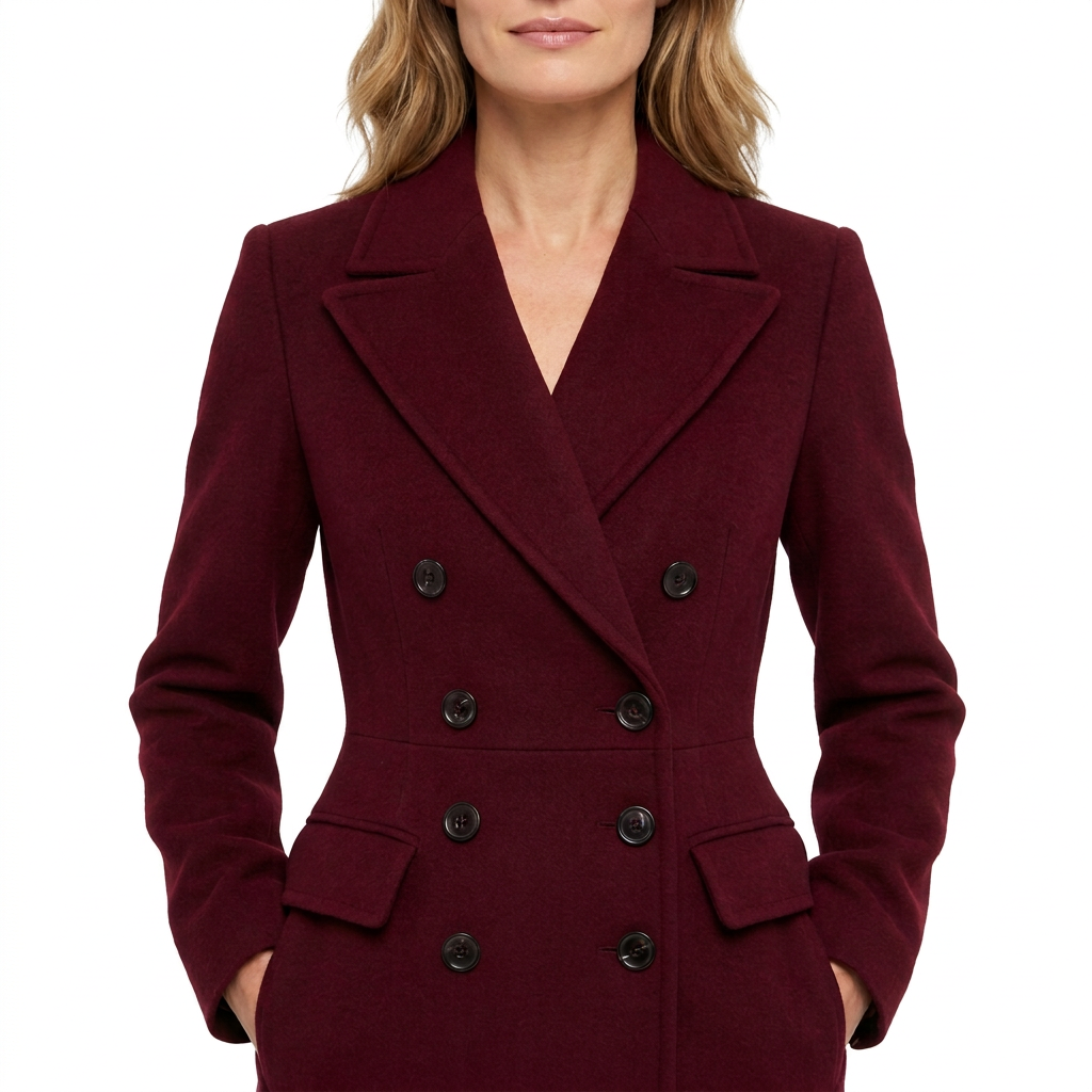 Women's Long Double-Breasted Wool Blend Winter Coat with Lapel Collar
