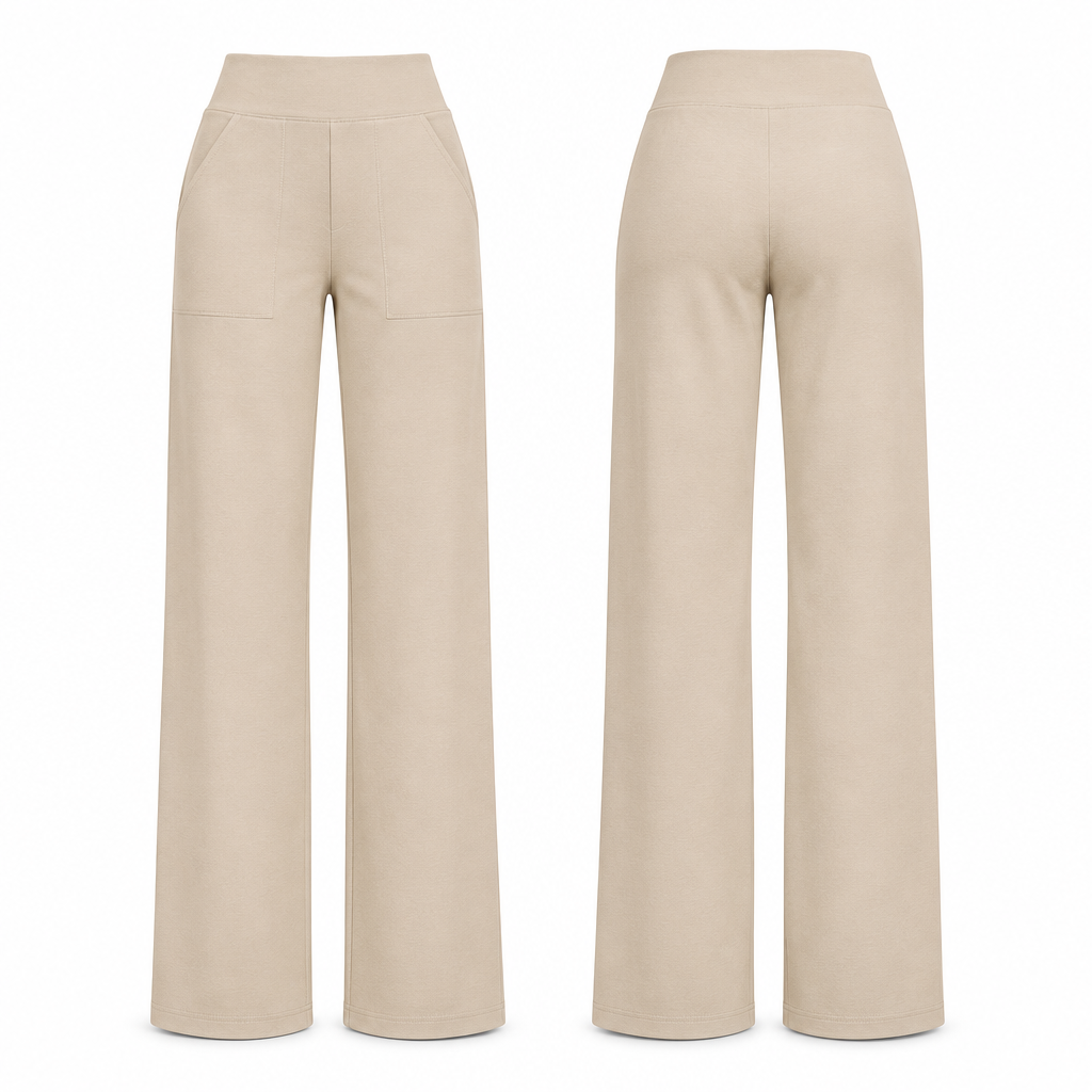 Beige pull-on wide-leg trousers