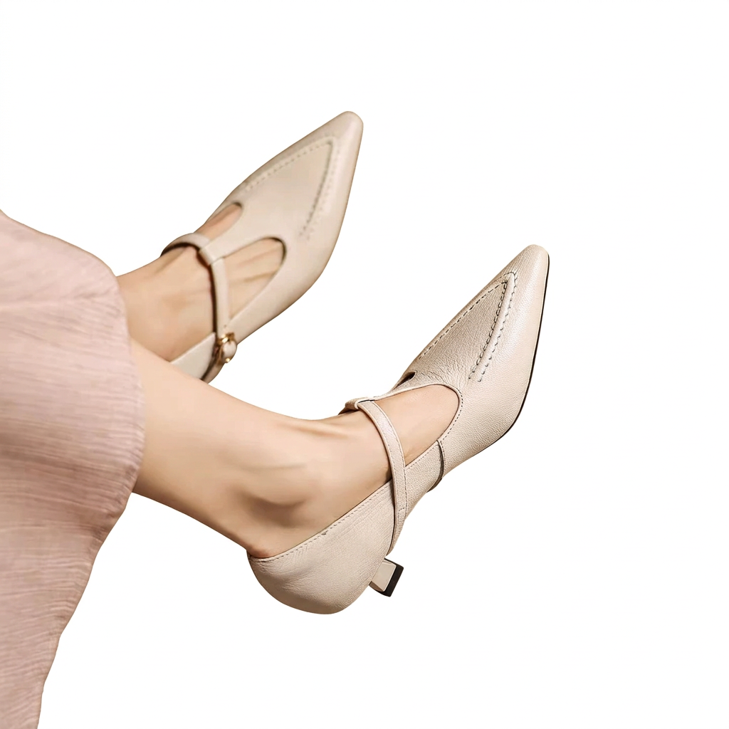 Pointed Kitten Heels with T-Bar Strap for Comfortable Elegance