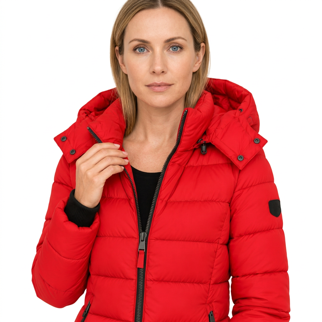 Women's Mid Length Puffer Jacket with Detachable Hood
