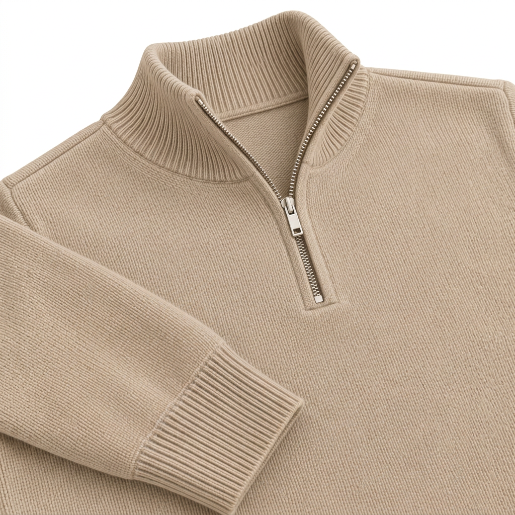 Men's Soft Cotton Blend Half Zip Pullover with Ribbed Trims