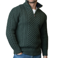 Men’s Half-Zip Jumper in Merino Wool with Aran Pattern for Warmth