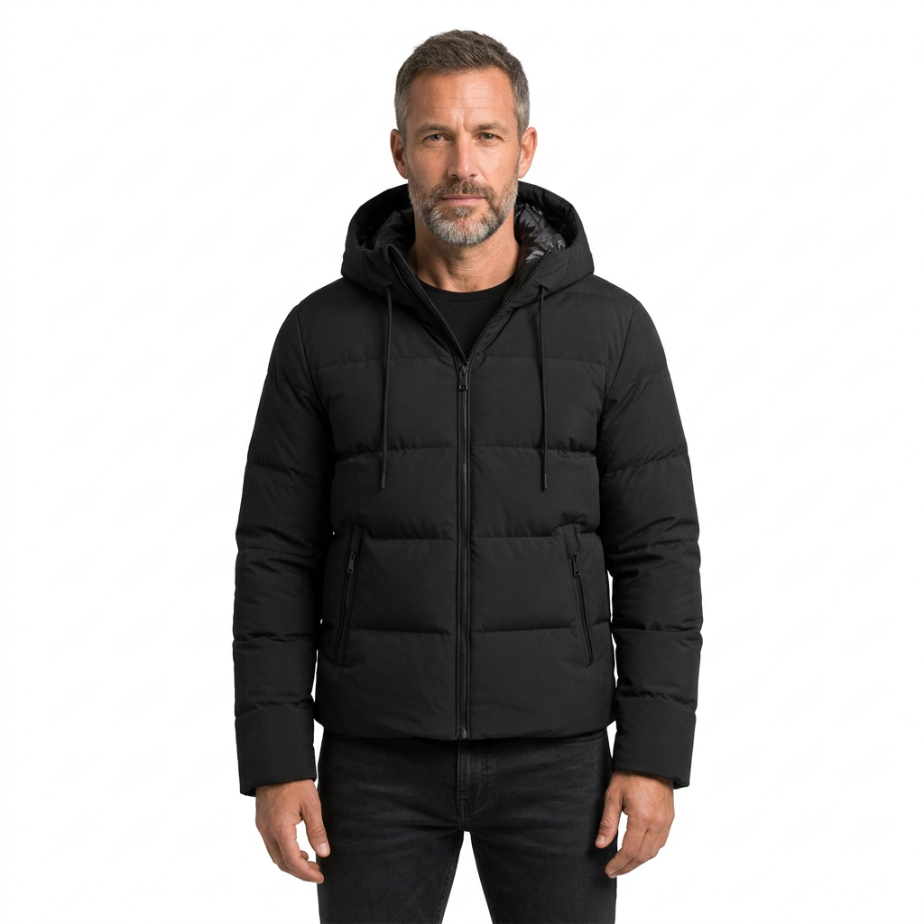 Men's Hooded Winter Puffer Jacket With Zip Pockets