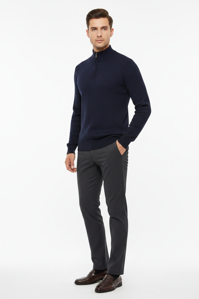Stand Collar Zipper Sweater - modell trekvartsvinkel