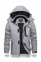Men's hooded winter fleece lined jacket on a white background