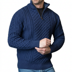 Men’s Half-Zip Jumper in Merino Wool with Aran Pattern for Warmth