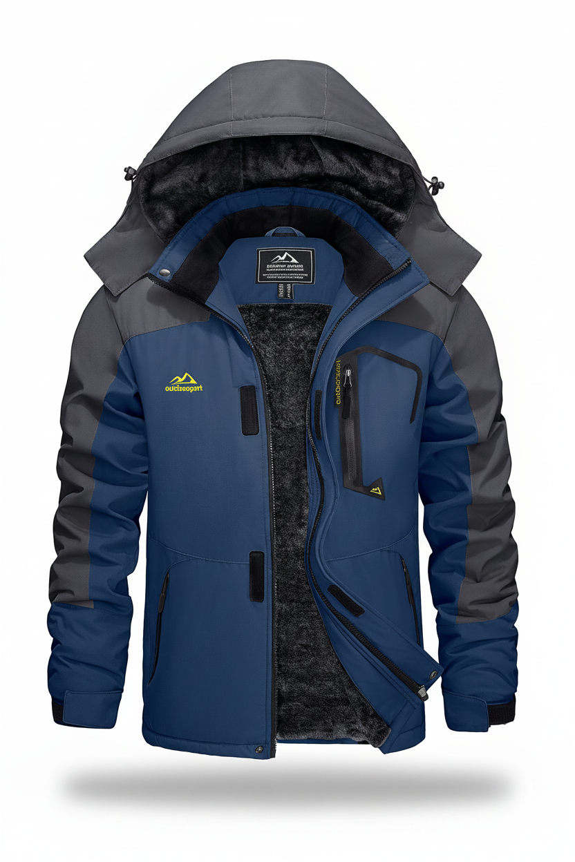 Men's hooded winter fleece lined jacket on a white background