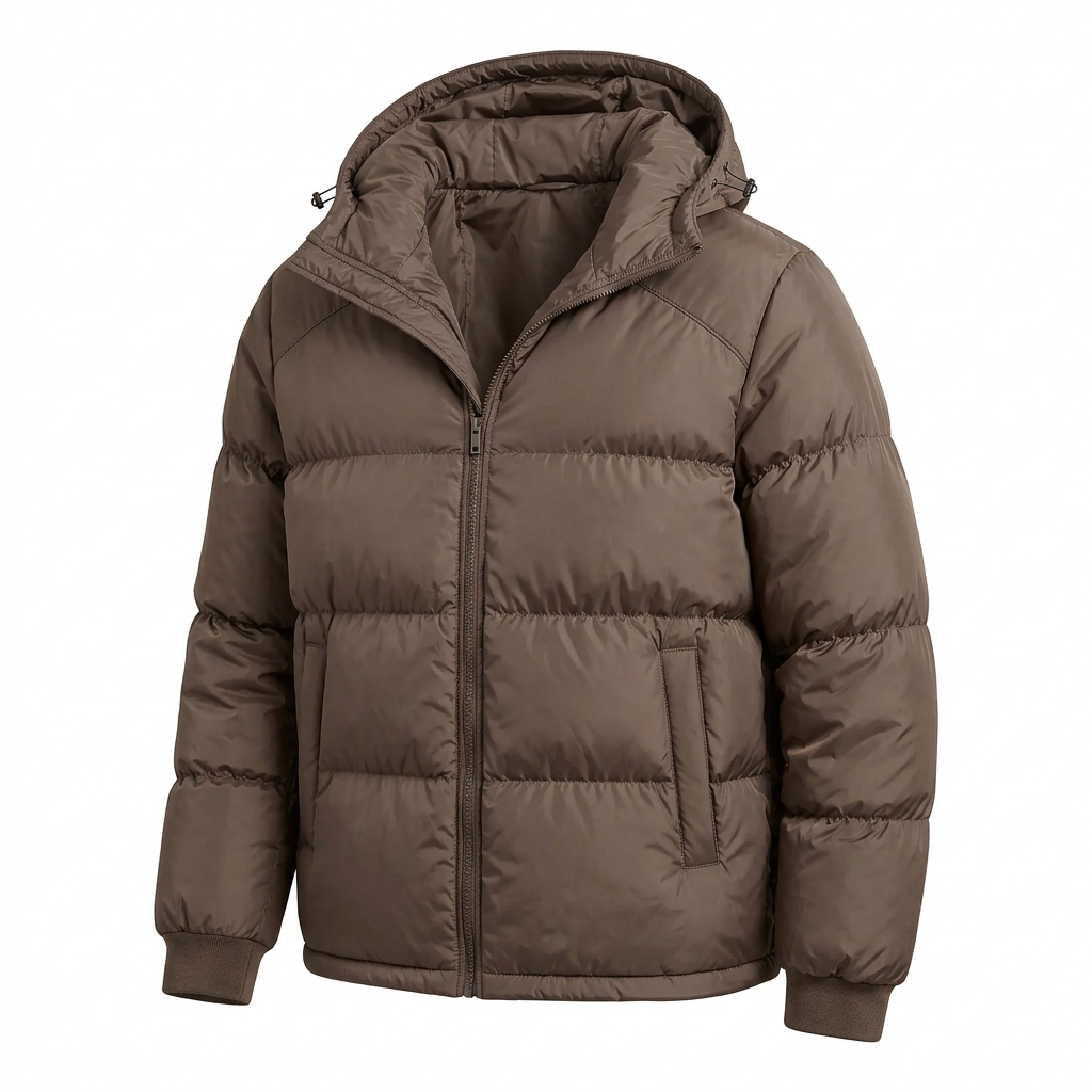 Men’s Hooded Puffer Jacket - Front Zip