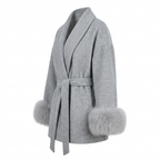 Women's Elegant Wrap Style Faux Fur Cuff Coat