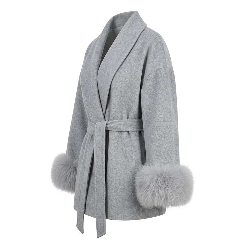 Women's Elegant Wrap Style Faux Fur Cuff Coat