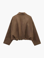Faux Suede Collared Bomber Jacket for Women