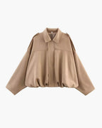 Faux Suede Collared Bomber Jacket for Women