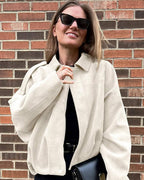 Faux Suede Collared Bomber Jacket for Women