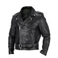 Men's Epaulette Leather Motorcycle Jacket with Asymmetric Zip and Adjustable Belt