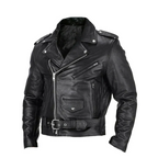 Men's Epaulette Leather Motorcycle Jacket with Asymmetric Zip and Adjustable Belt