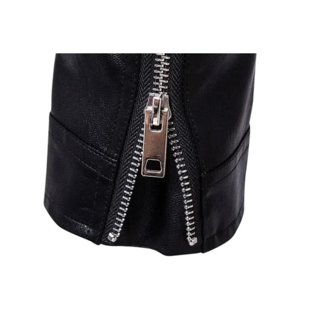 Men's Epaulette Leather Motorcycle Jacket with Asymmetric Zip and Adjustable Belt