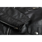 Men's Epaulette Leather Motorcycle Jacket with Asymmetric Zip and Adjustable Belt
