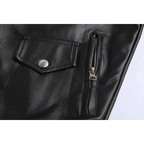 Men's Epaulette Leather Motorcycle Jacket with Asymmetric Zip and Adjustable Belt