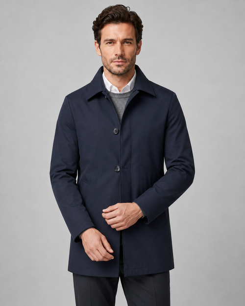 Men's Button-Up Mac Coat - Clean Button-Through Front