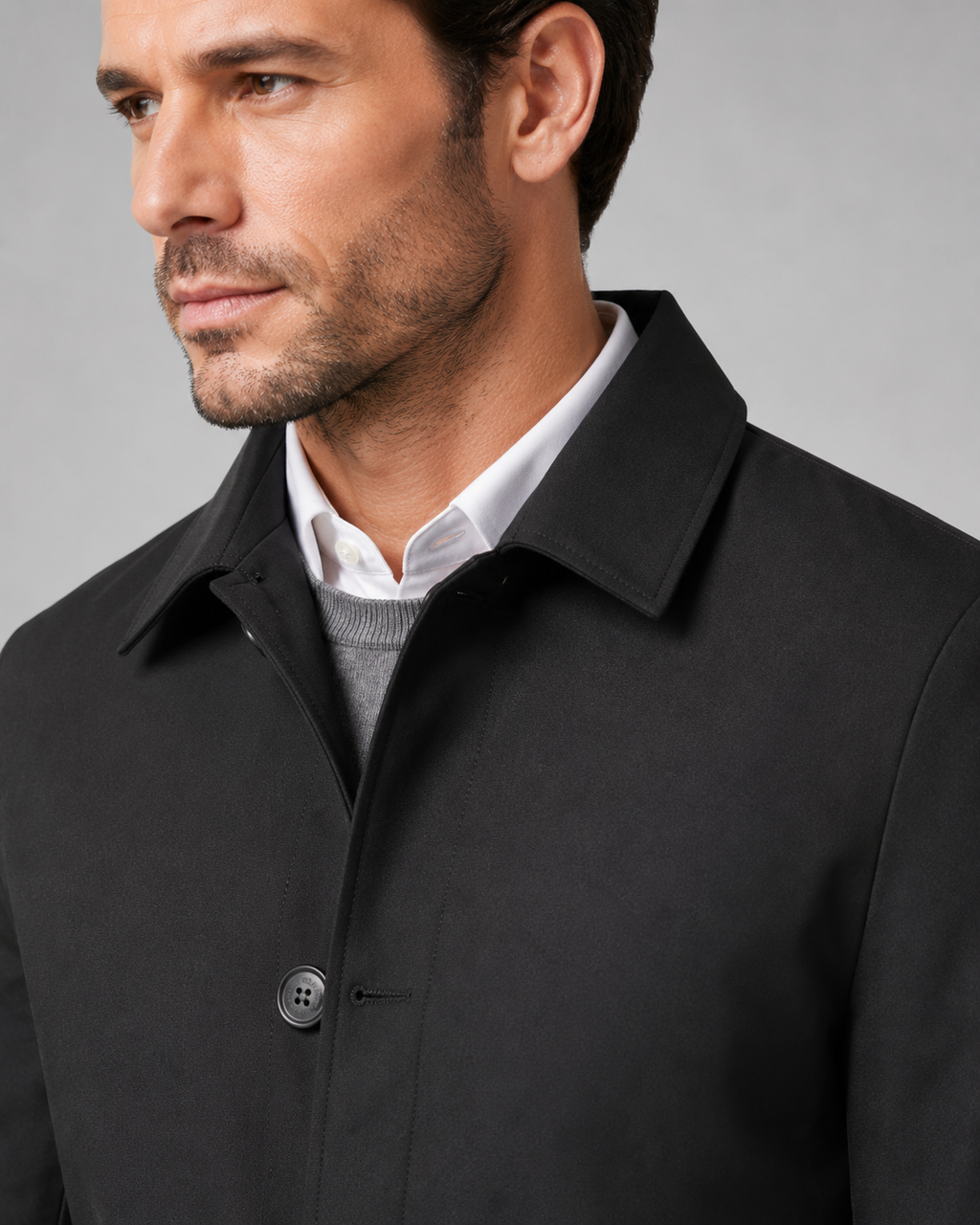 Men's Button-Up Mac Coat - Clean Button-Through Front