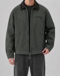 Men's Canvas Barn Jacket with Corduroy Collar and Patch Pockets
