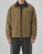 Men's Canvas Barn Jacket with Corduroy Collar and Patch Pockets