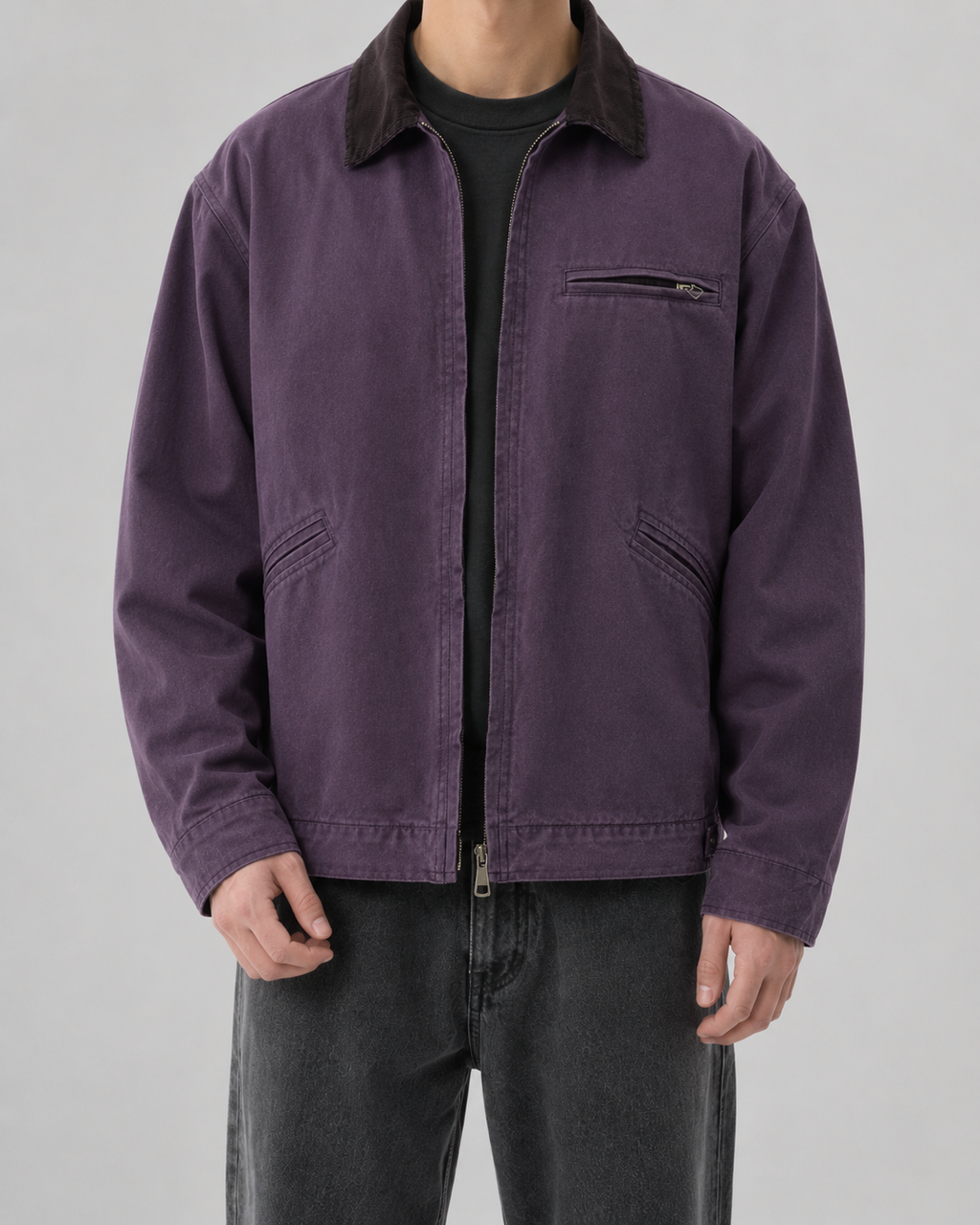 Men's Canvas Barn Jacket with Corduroy Collar and Patch Pockets
