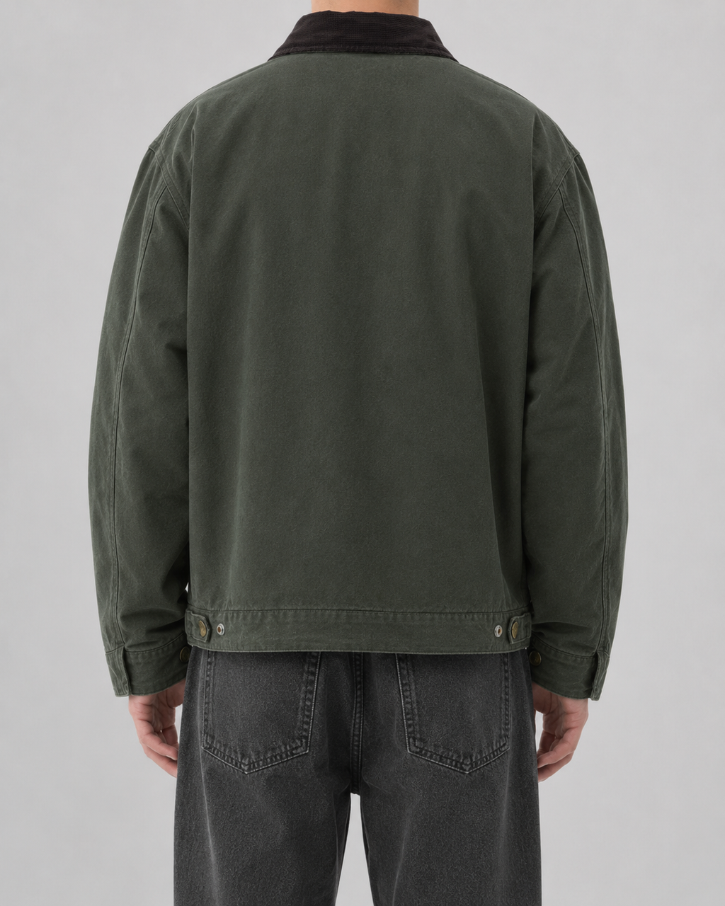 Men's Canvas Barn Jacket with Corduroy Collar and Patch Pockets