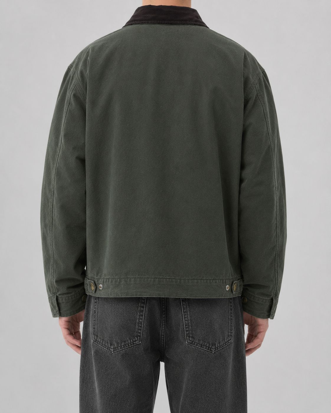 Men's Canvas Barn Jacket with Corduroy Collar and Patch Pockets