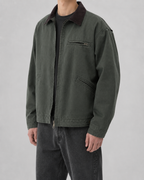 Men's Canvas Barn Jacket with Corduroy Collar and Patch Pockets