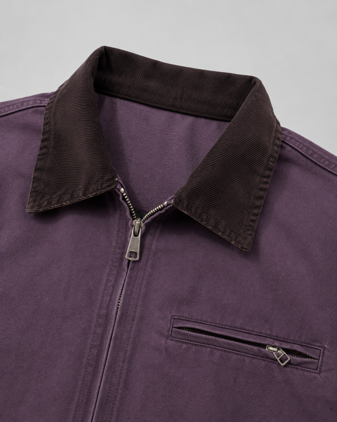 Men's Canvas Barn Jacket with Corduroy Collar and Patch Pockets