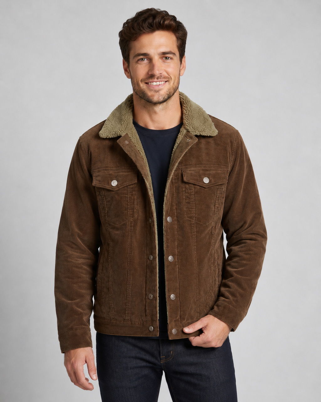 Men's Corduroy Sherpa-Lined Trucker Jacket for Cold Weather Comfort