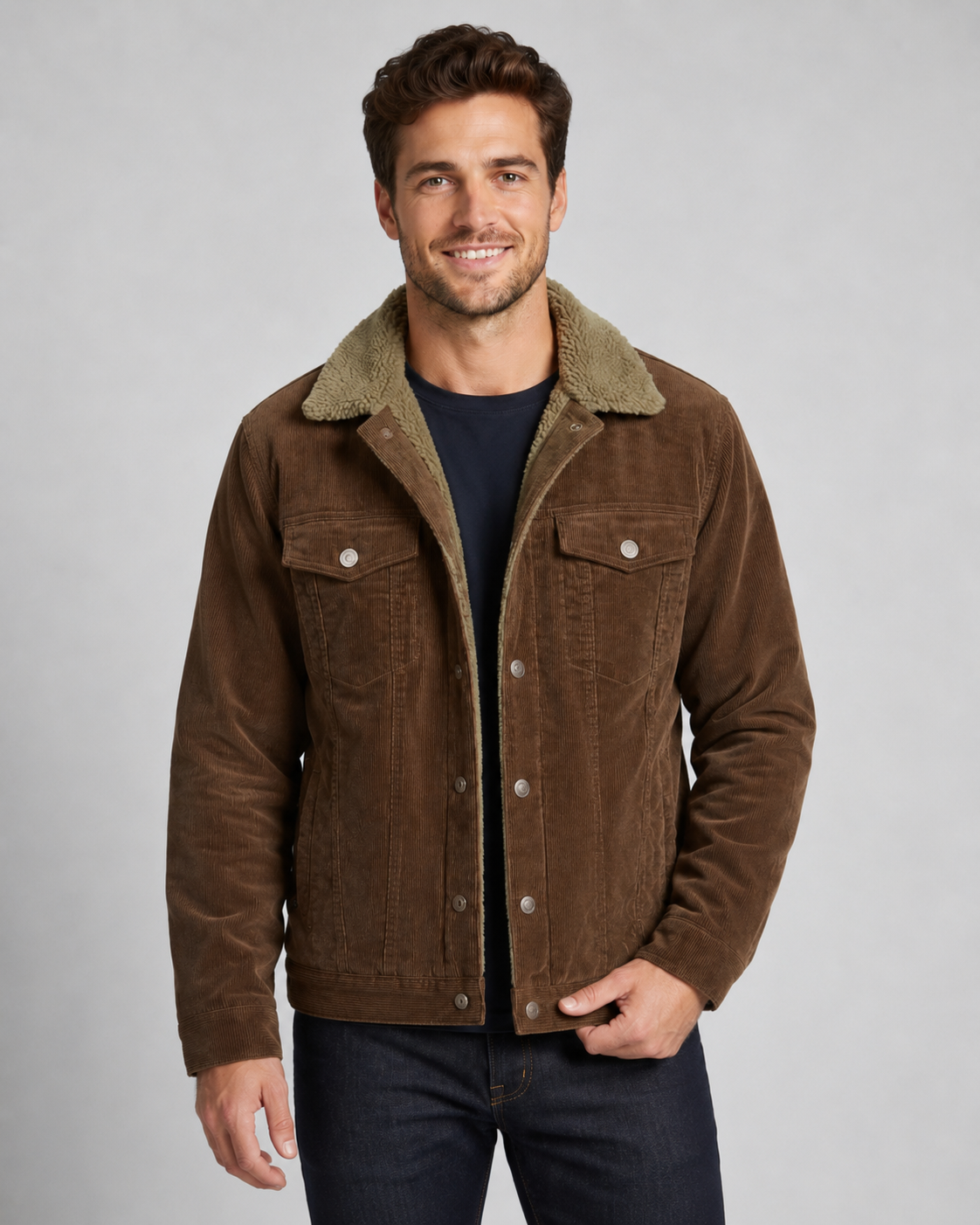 Men's Corduroy Sherpa-Lined Trucker Jacket for Cold Weather Comfort