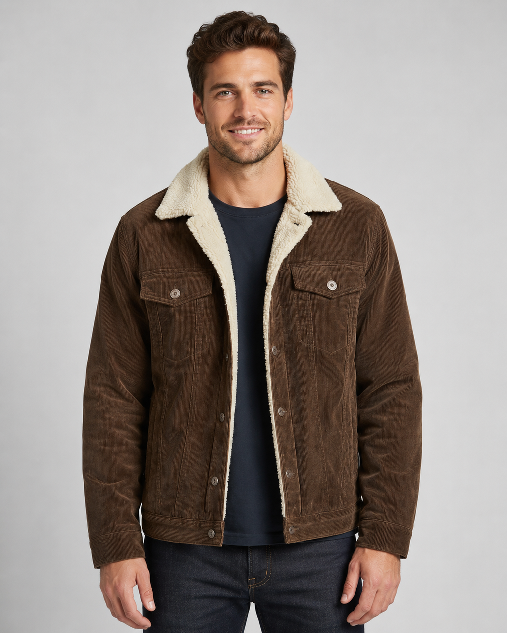 Men's Corduroy Sherpa-Lined Trucker Jacket for Cold Weather Comfort
