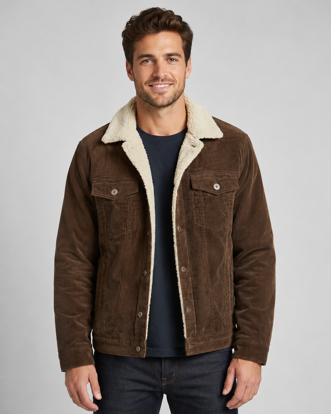 Men's Corduroy Sherpa-Lined Trucker Jacket for Cold Weather Comfort