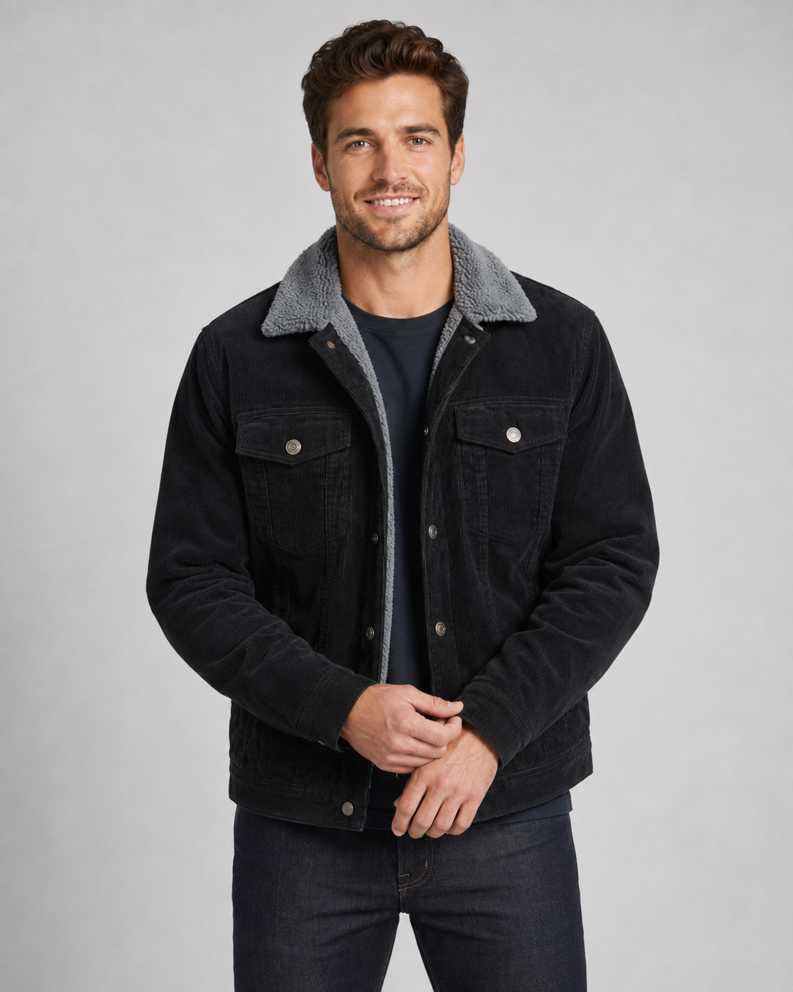 Men's Corduroy Sherpa-Lined Trucker Jacket for Cold Weather Comfort