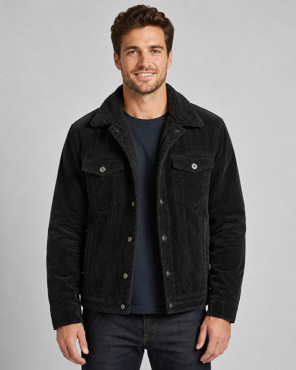 Men's Corduroy Sherpa-Lined Trucker Jacket for Cold Weather Comfort